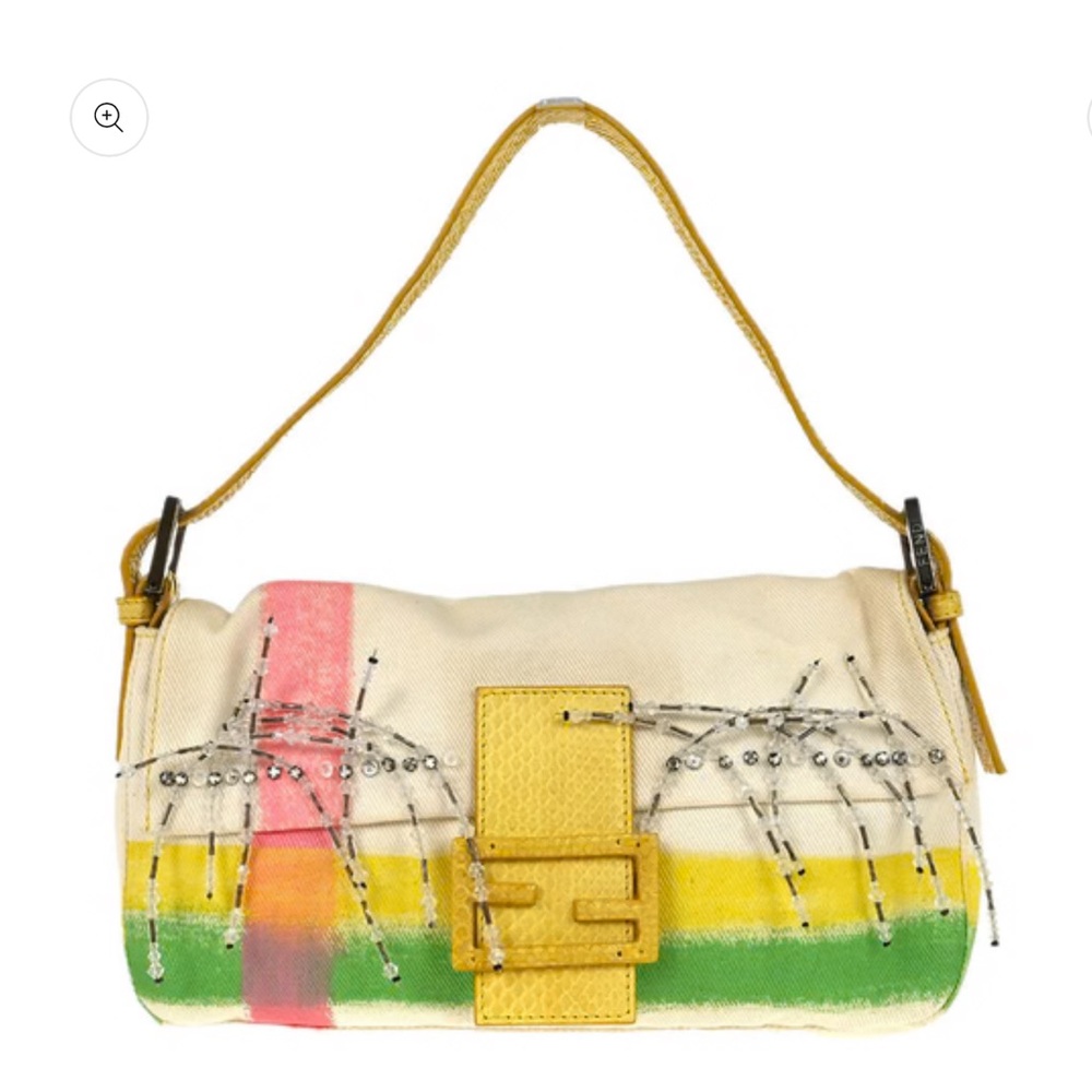FENDI baguette Python Yellow White Beaded Vintage Bag
